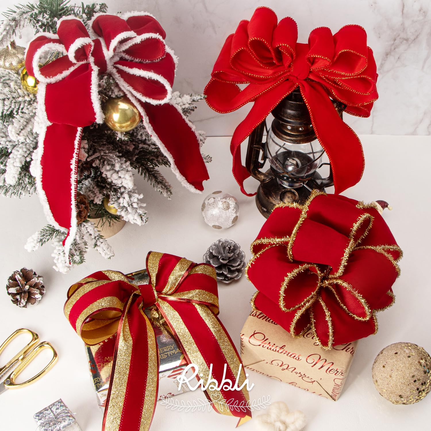 Amazon.com: Ribbli Red Velvet Wired Ribbon with White Snow Drift